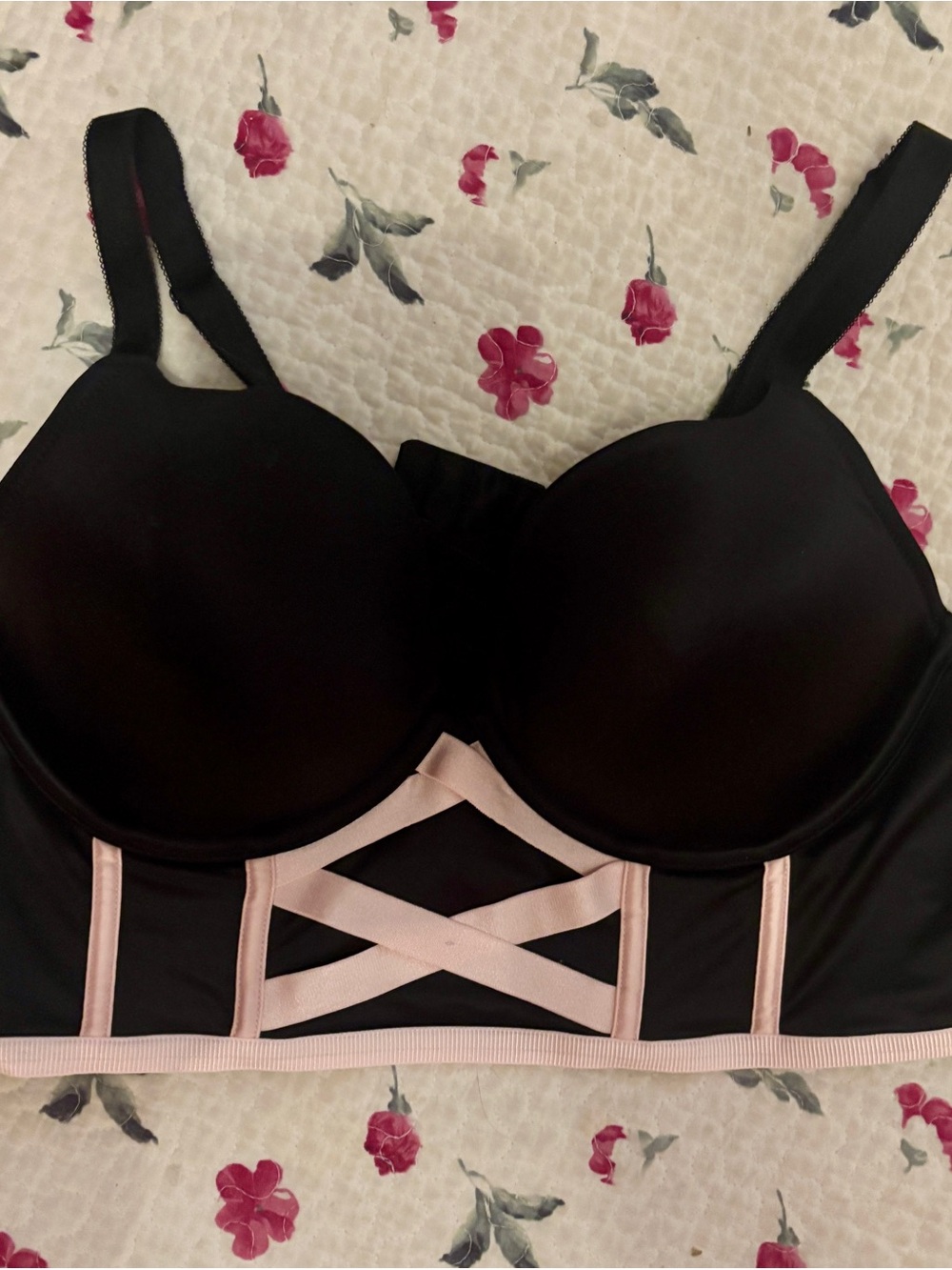 torrid Black Longline Bustier Bra with Blush Trim